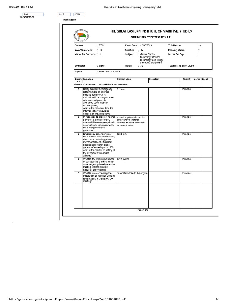 The great eastern institute of maritime studies online practice test