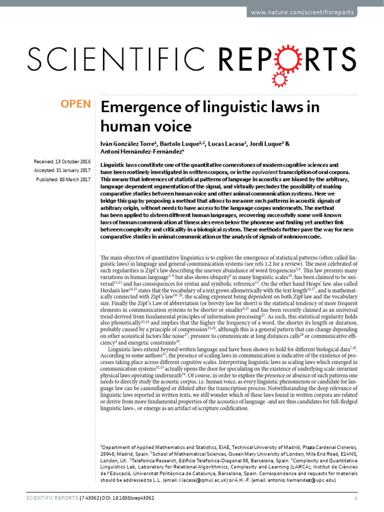 Emergence of Linguistic Laws in Human Voice | PDF