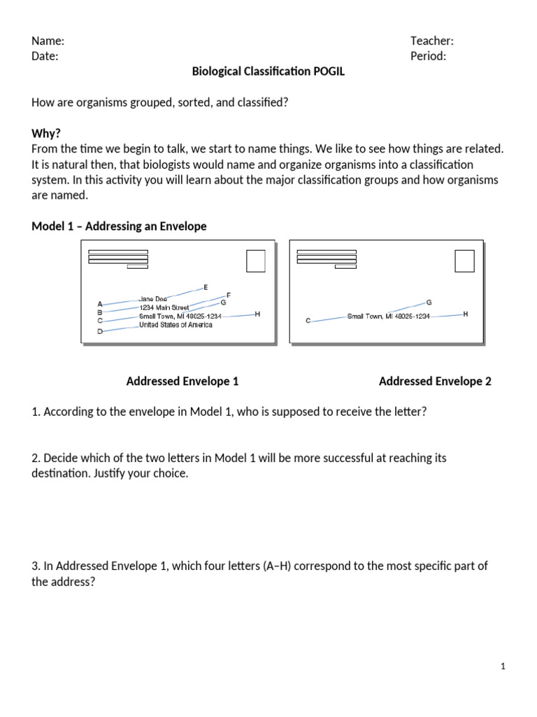 Biological Classification POGIL Activity | PDF | Biological ...