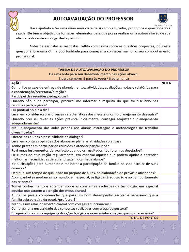 Autoavaliação Do Professor | PDF