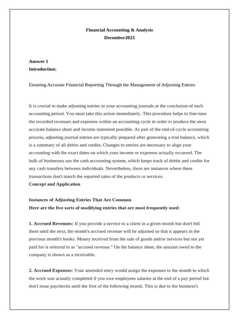 Financial Accounting & Analysis Dec 2023 | PDF