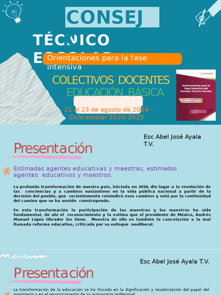Presentación de PPTX 1era Sesión de Consejo Técnico Escolar 2024 | PDF ...