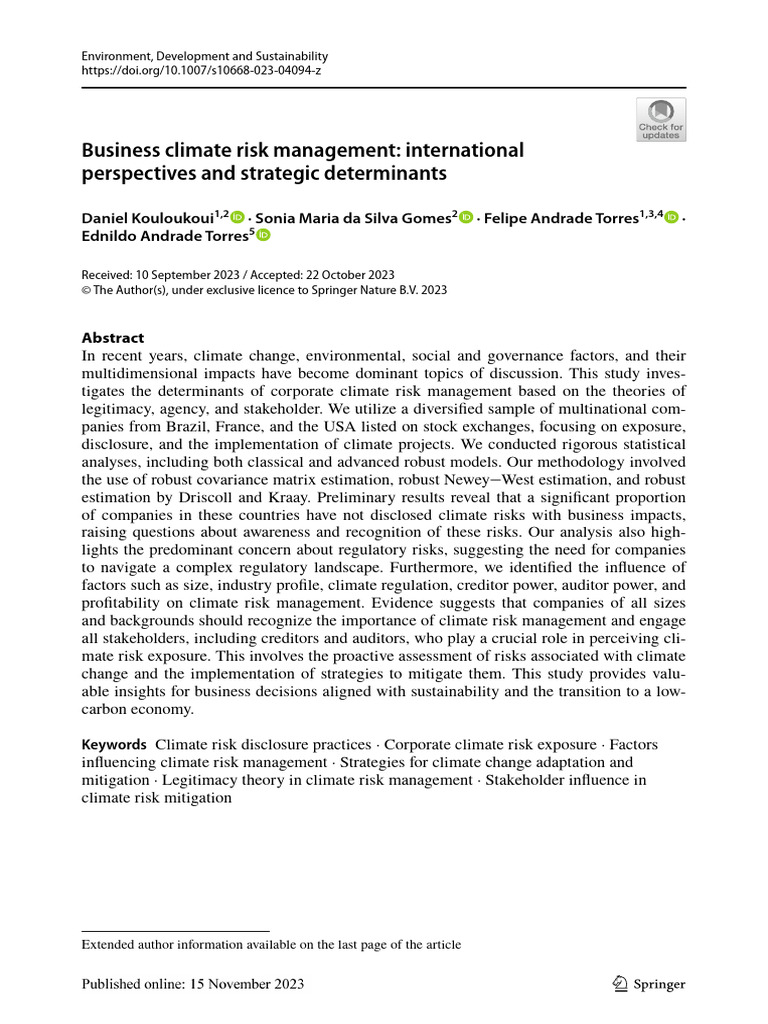 Business Climate Risk Management: International Perspectives and ...