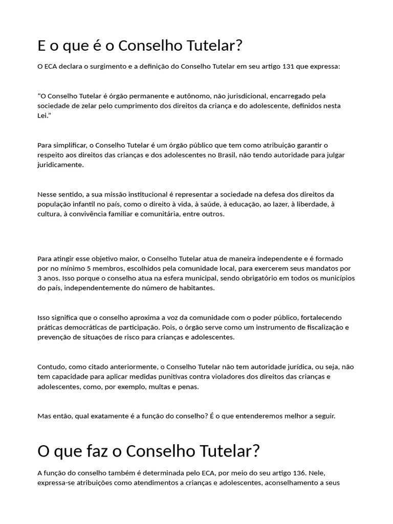 E o Que É o Conselho Tutelar | PDF