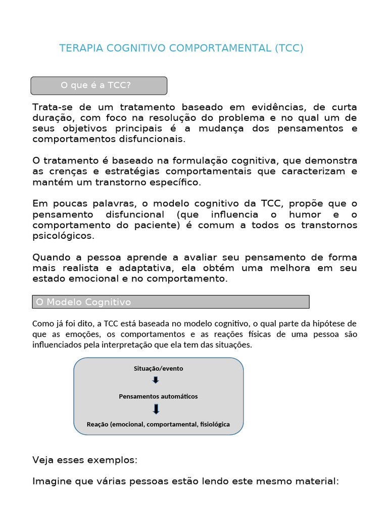 Terapia Cognitivo Comportamental Tcc O Que é A Tcc Pdf