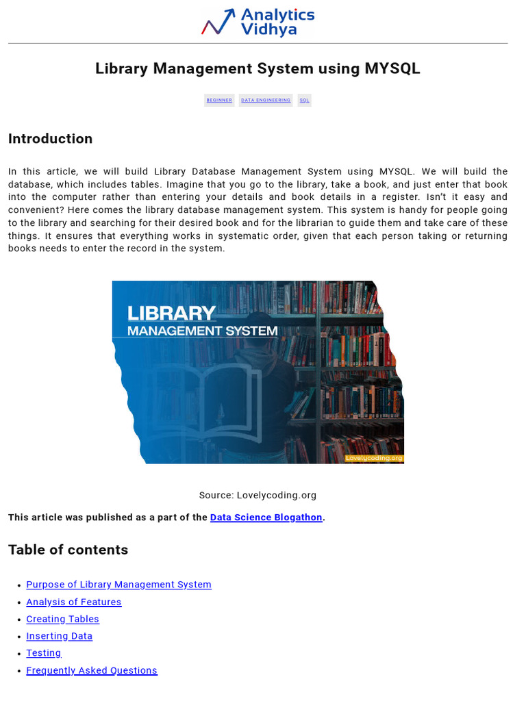 Library Management System Using MYSQL | PDF