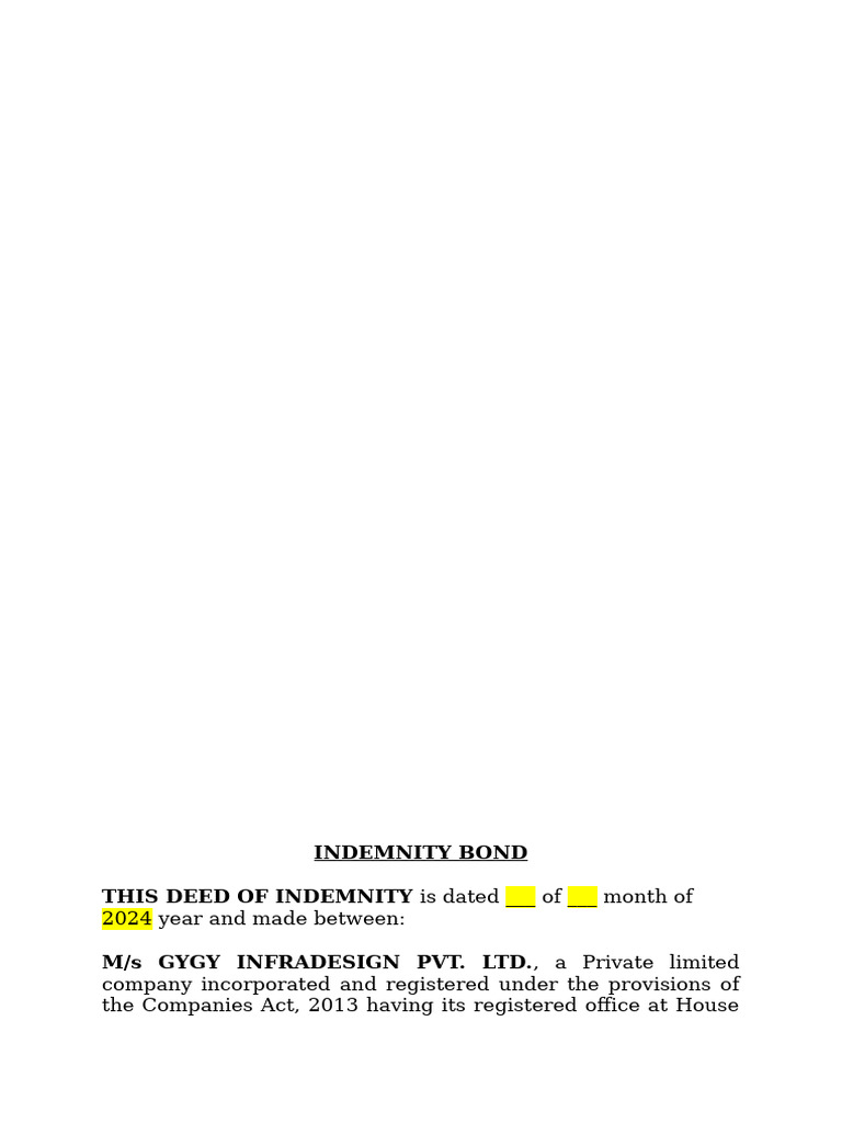 Indemnity Bond for Real Estate Promotion | PDF | Indemnity | Public Law