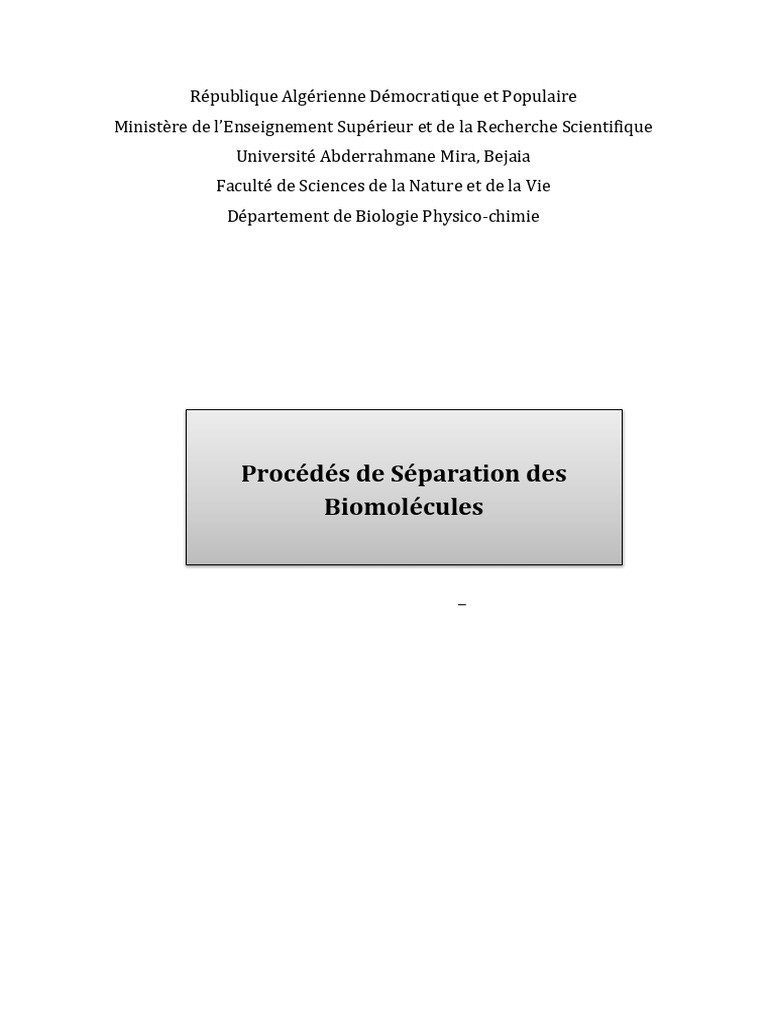 Cours basli abdelkader proc d s de s paration des biomol cules pdf