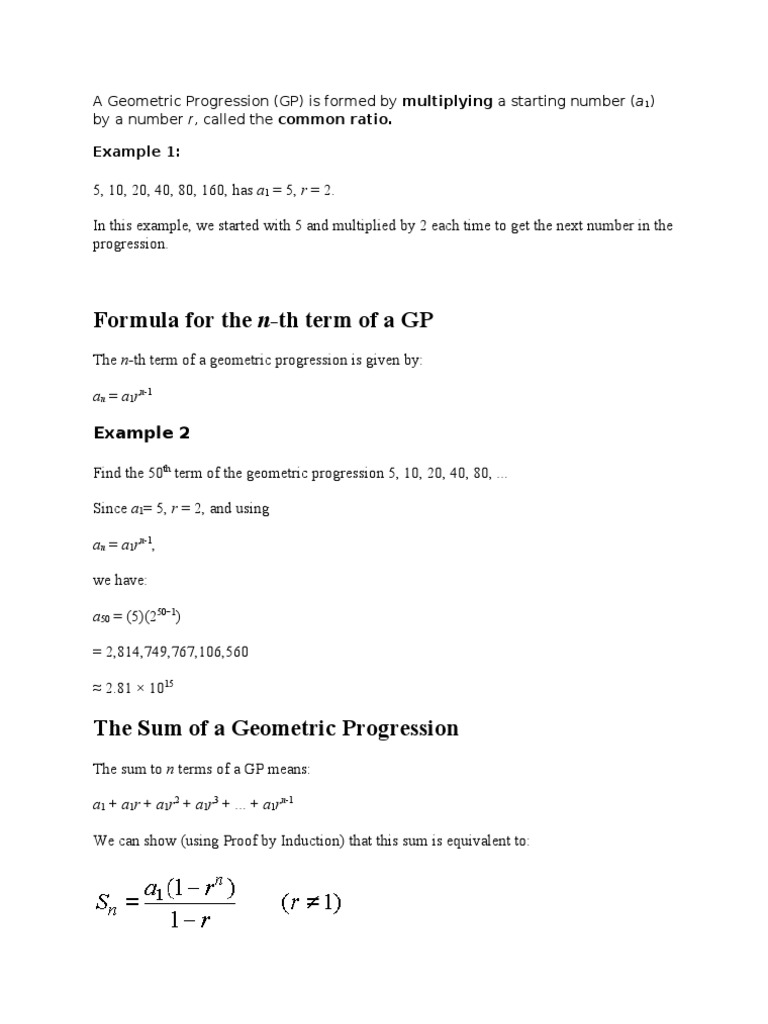Geometric Progression: Formulas & Examples | PDF | Teaching Methods ...