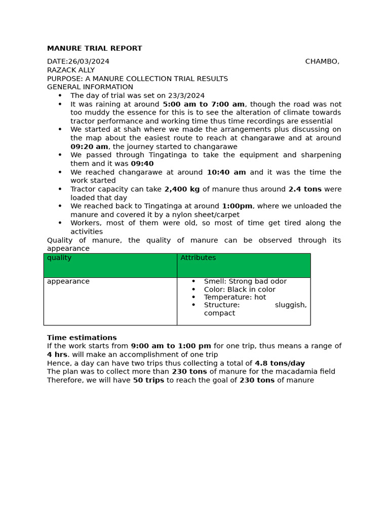 Manure Trial Report | PDF