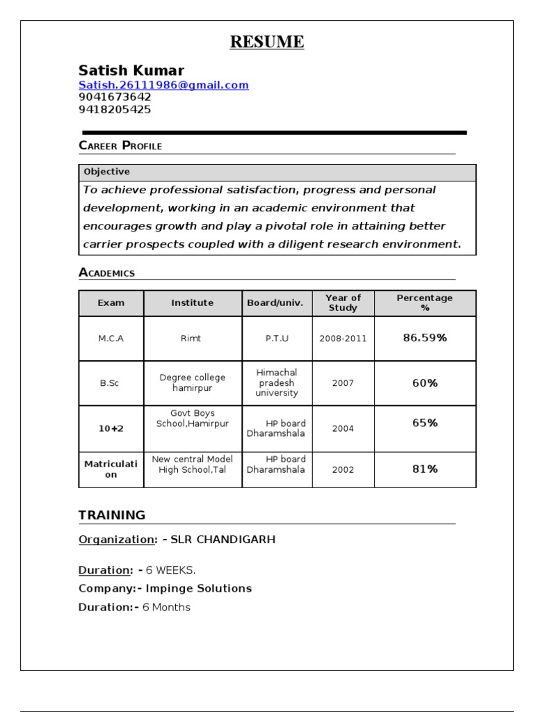 Satish Resume PDF Career amp - 1