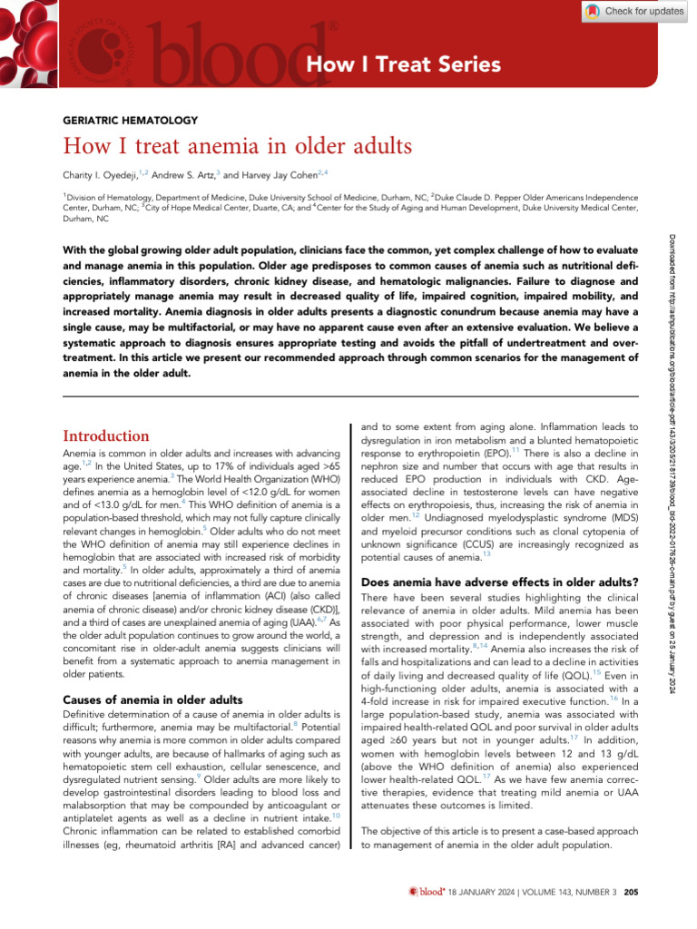 How I Treat Anemia in Older Adults | PDF