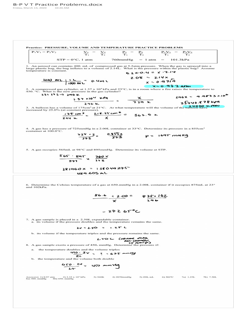 B-P V T Practice Problems Guide | PDF
