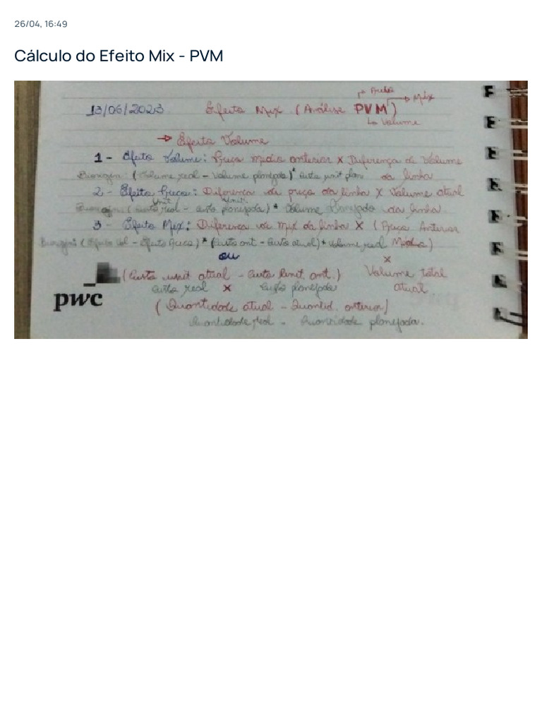 Cálculo Do Efeito Mix - PVM | PDF