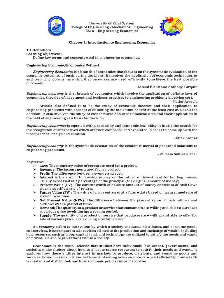 ES10 01 Introduction To Engineering Economics (1 of 2) | PDF