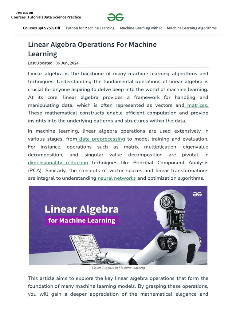 Linear Algebra Operations For Machine Learning - GeeksforGeeks | PDF ...