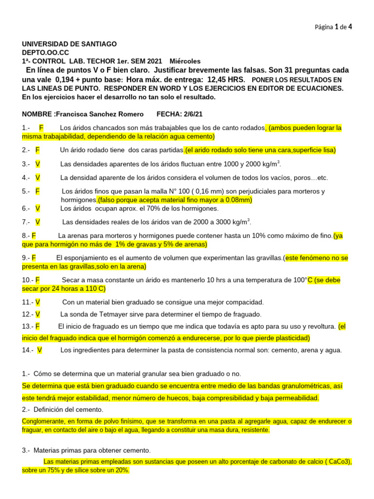 Control de Laboratorio: Materiales de Construcción | PDF