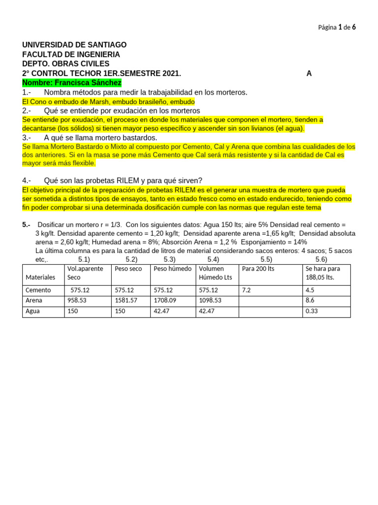 2 Control Techor A 1er Sem 21 1 691931 | PDF | Mortero (Albañilería ...