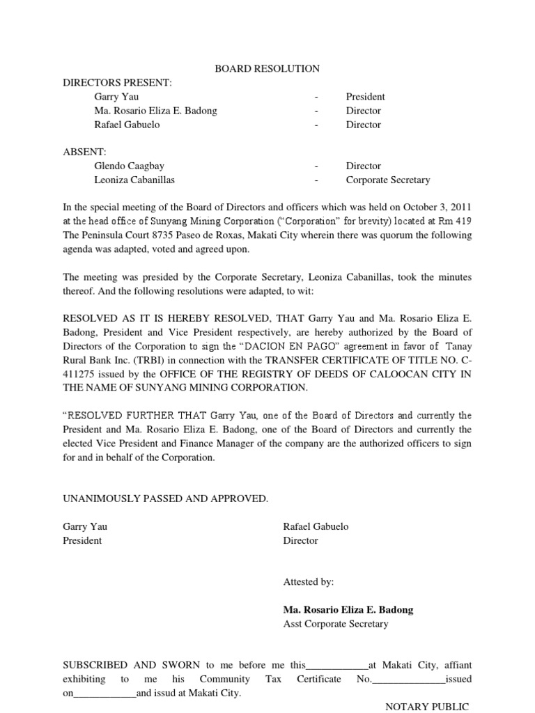 Board Resolution for Authorized Signatories | PDF | Business