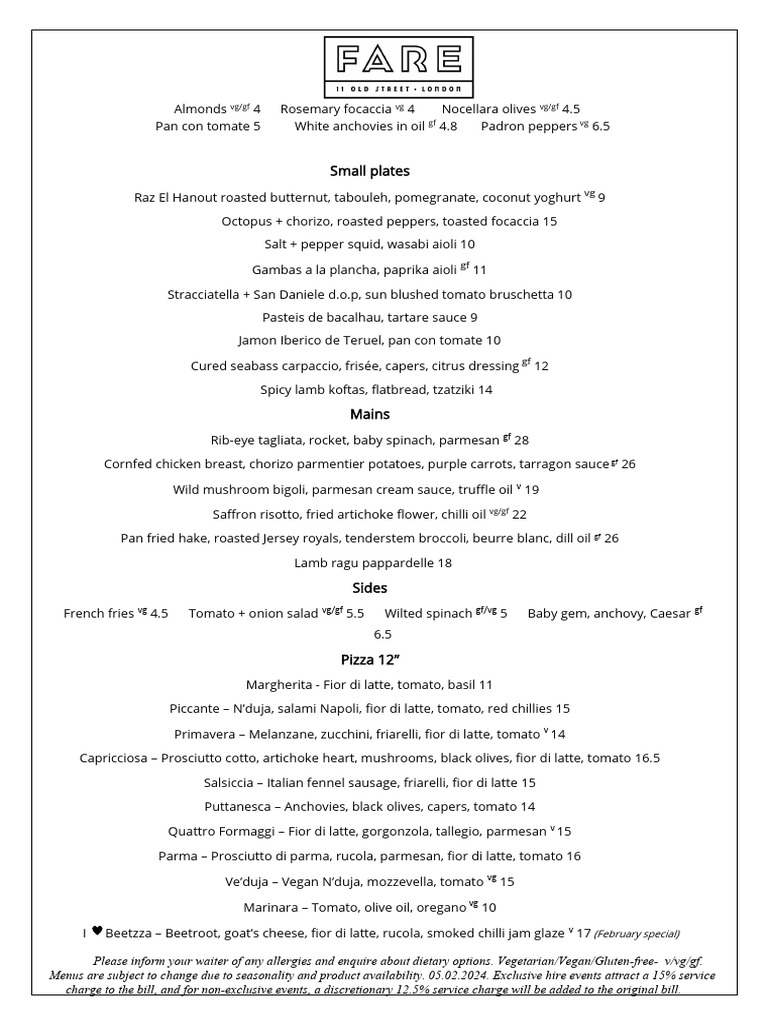 Fare+Food+Menu+February+2024 | PDF