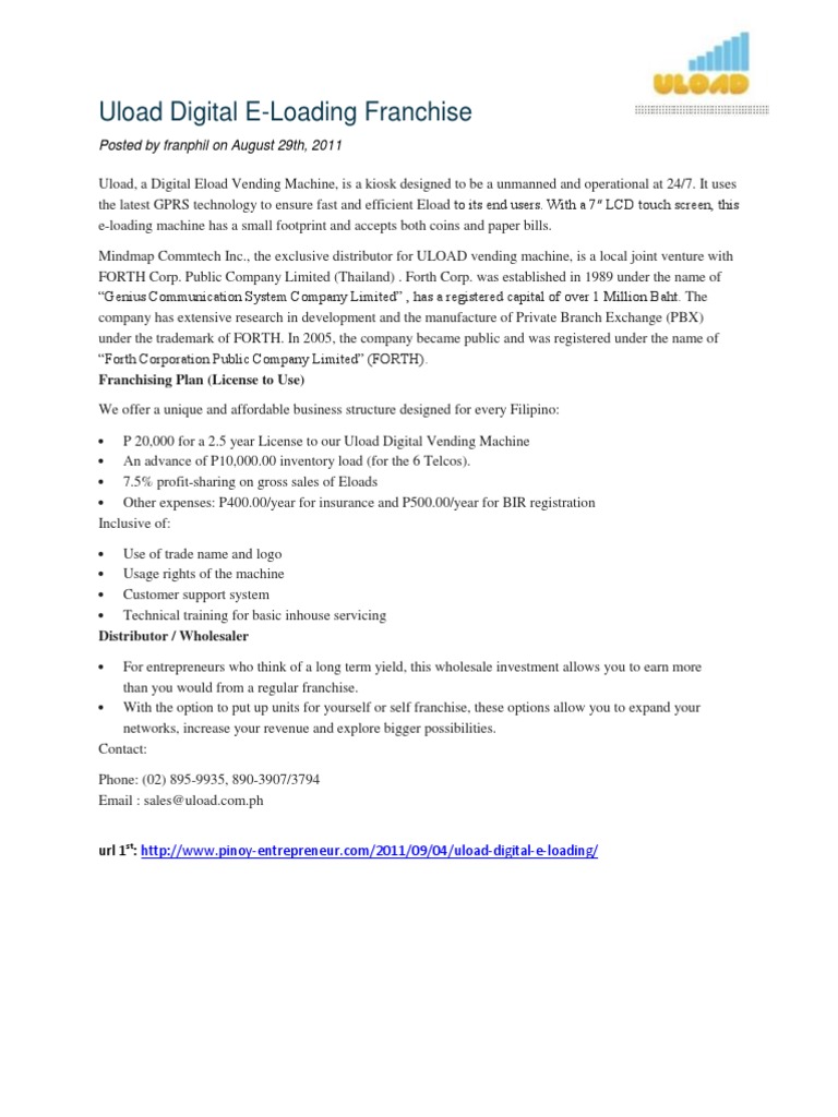 Uload Digital E-Loading Franchise: Posted by Franphil On August 29th ...