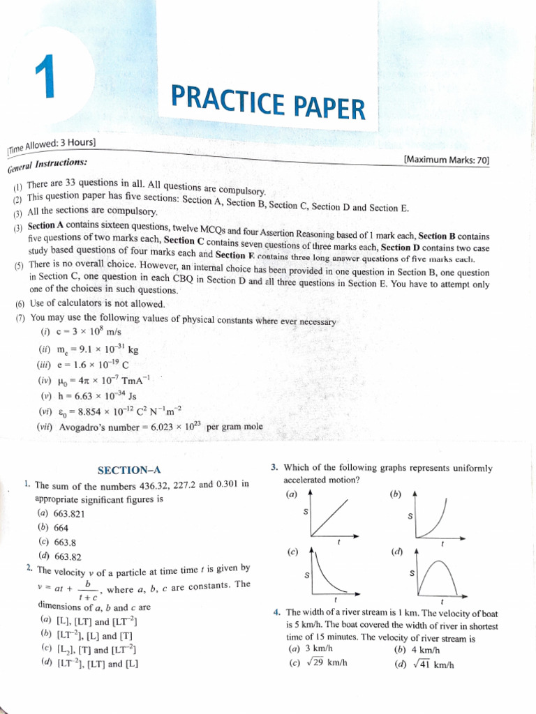 Physics Practice Paper with Sections | PDF | Heat | Acceleration