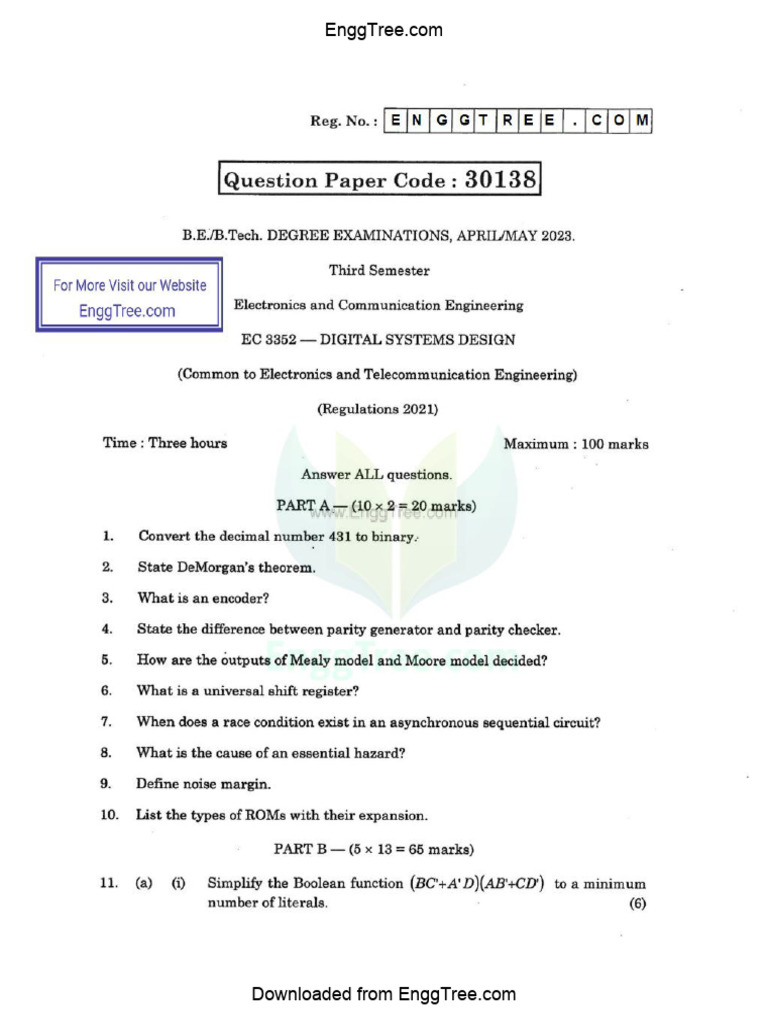 EC3352 Digital Systems Design Apr May 2023 Question Paper Download | PDF
