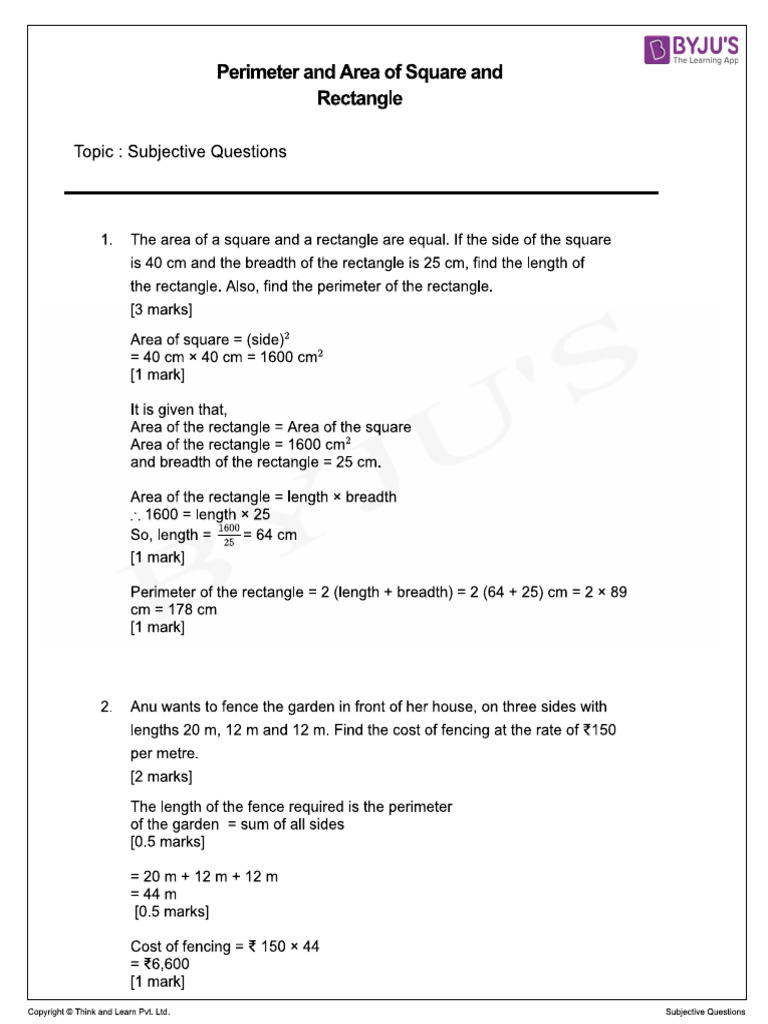 Perimeter and Area | PDF