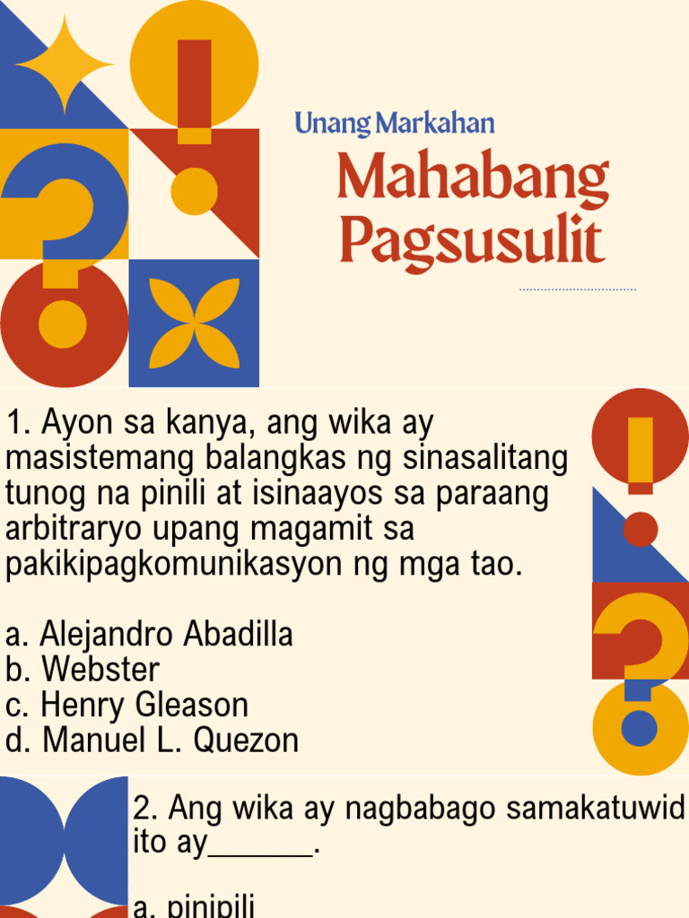 Komunikasyon - Mahabang Pagsusulit | PDF