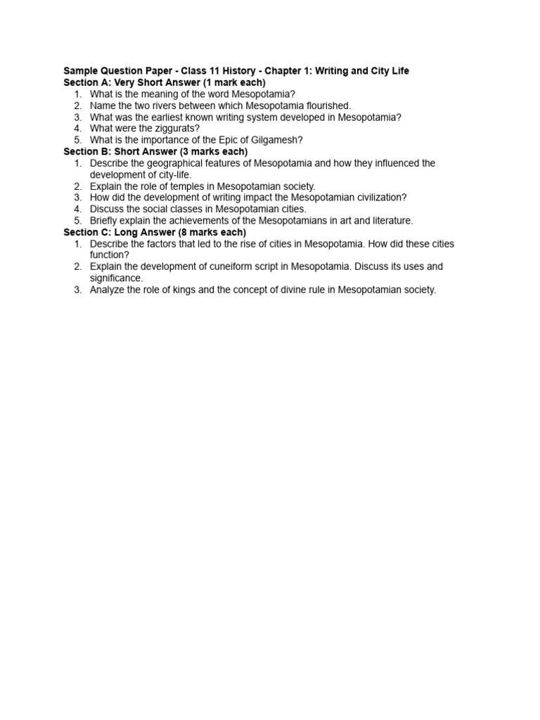sample question class 11th | PDF