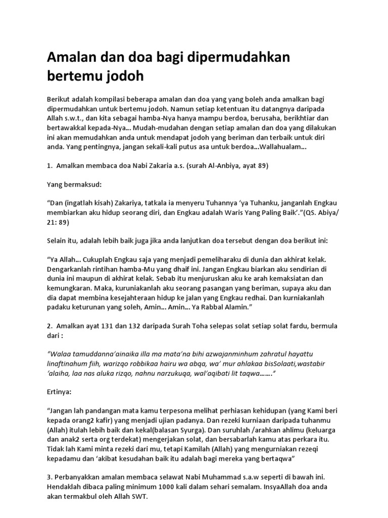 Amalan Doa Bagi Dipermudahkan Jodoh Pdf