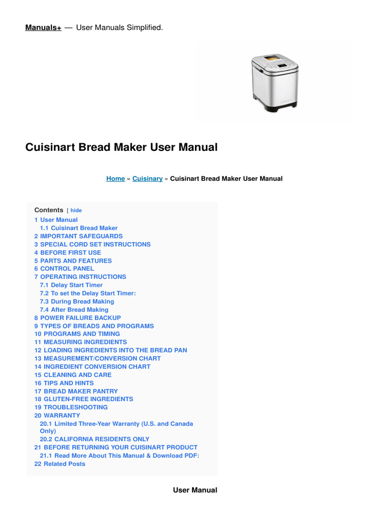 Cuisinart Bread Maker User Manual | PDF