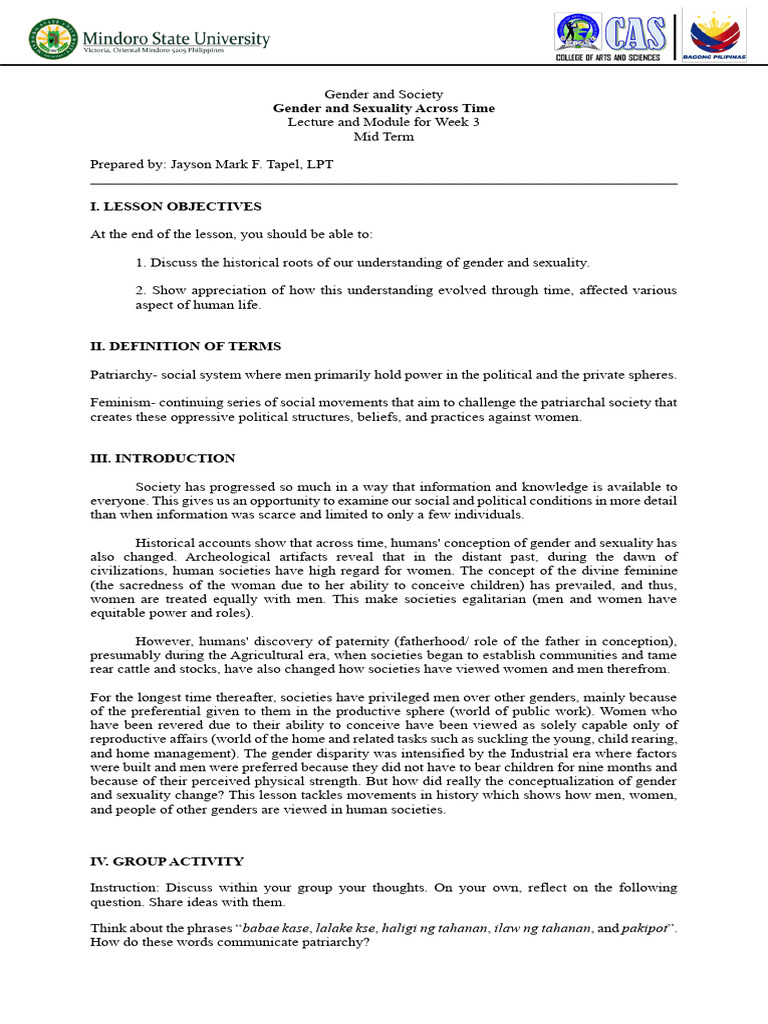 Week 3. Gender and Sexuality Across Time | PDF