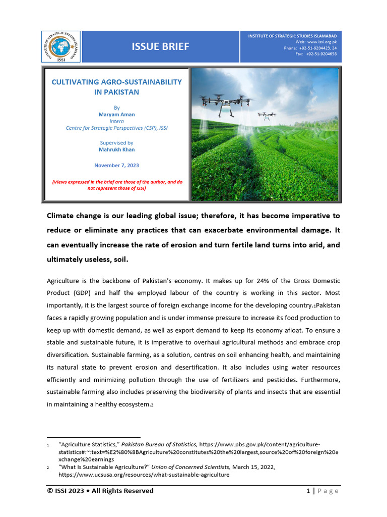 Sustainable Agriculture in Pakistan | PDF | Agriculture | Sustainable ...