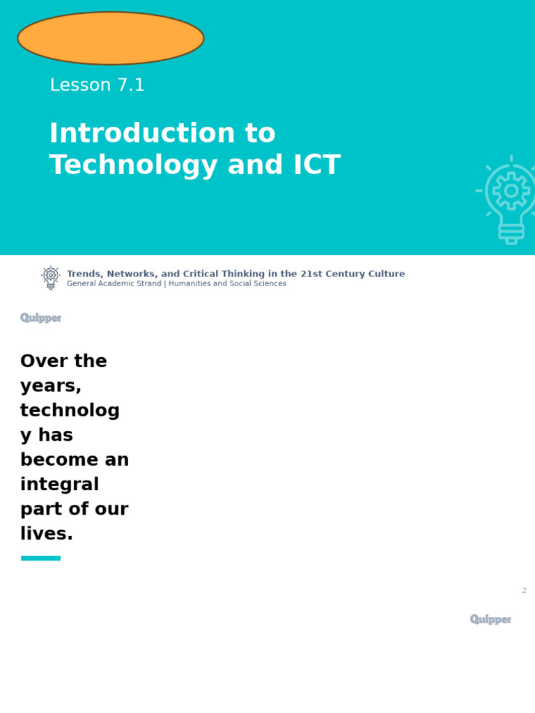 Lesson 7.1 Introduction To Technology and ICT | PDF