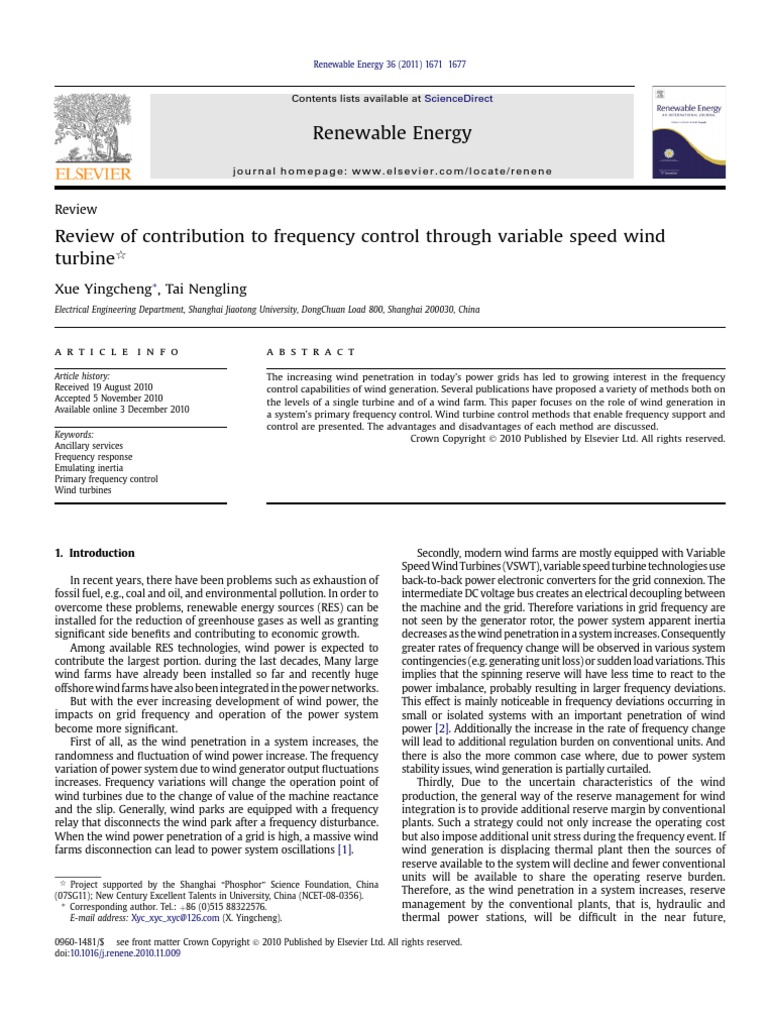 Frequency Control Through Variable Speed Wind Turbine | PDF | Wind ...