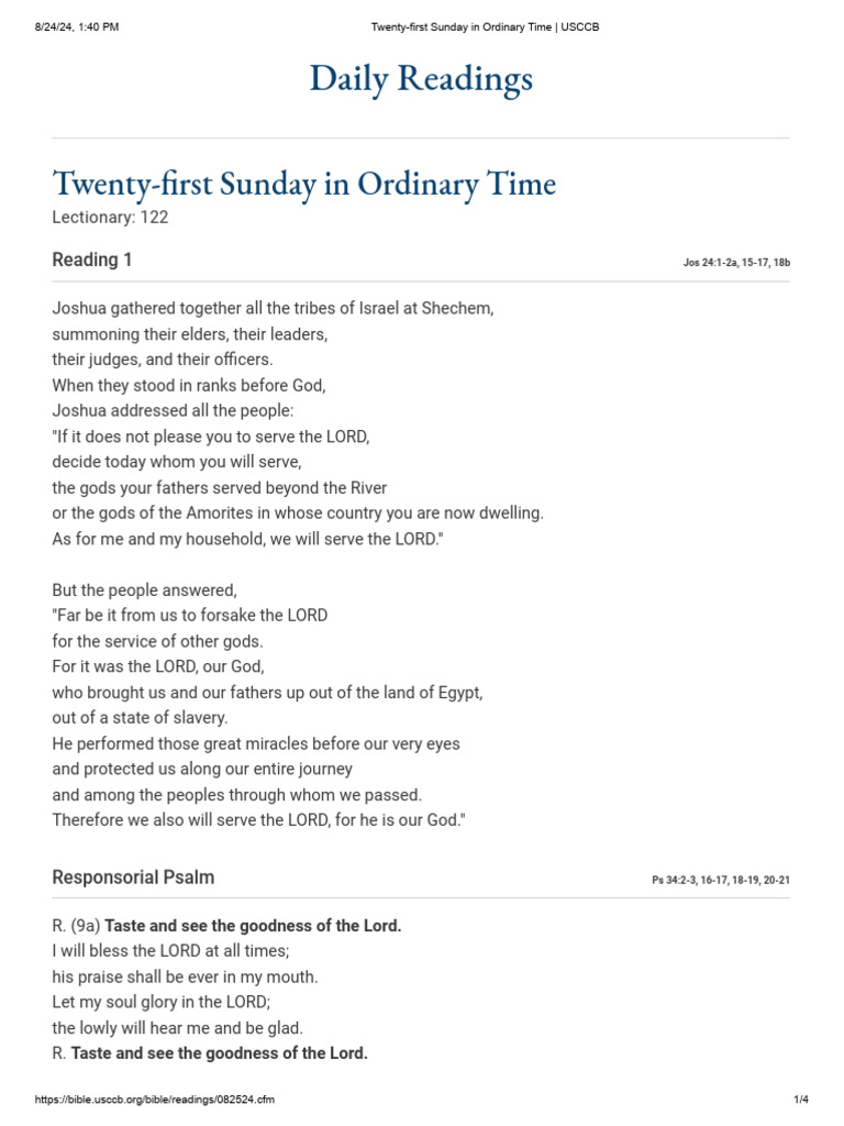 Twenty-First Sunday in Ordinary Time - USCCB | PDF