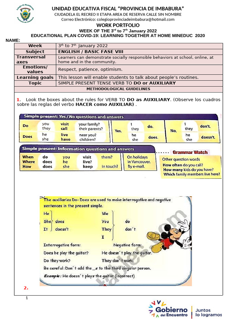 Ficha de Ingles Basic Del 3 Al 7 de Enero 2022 | PDF