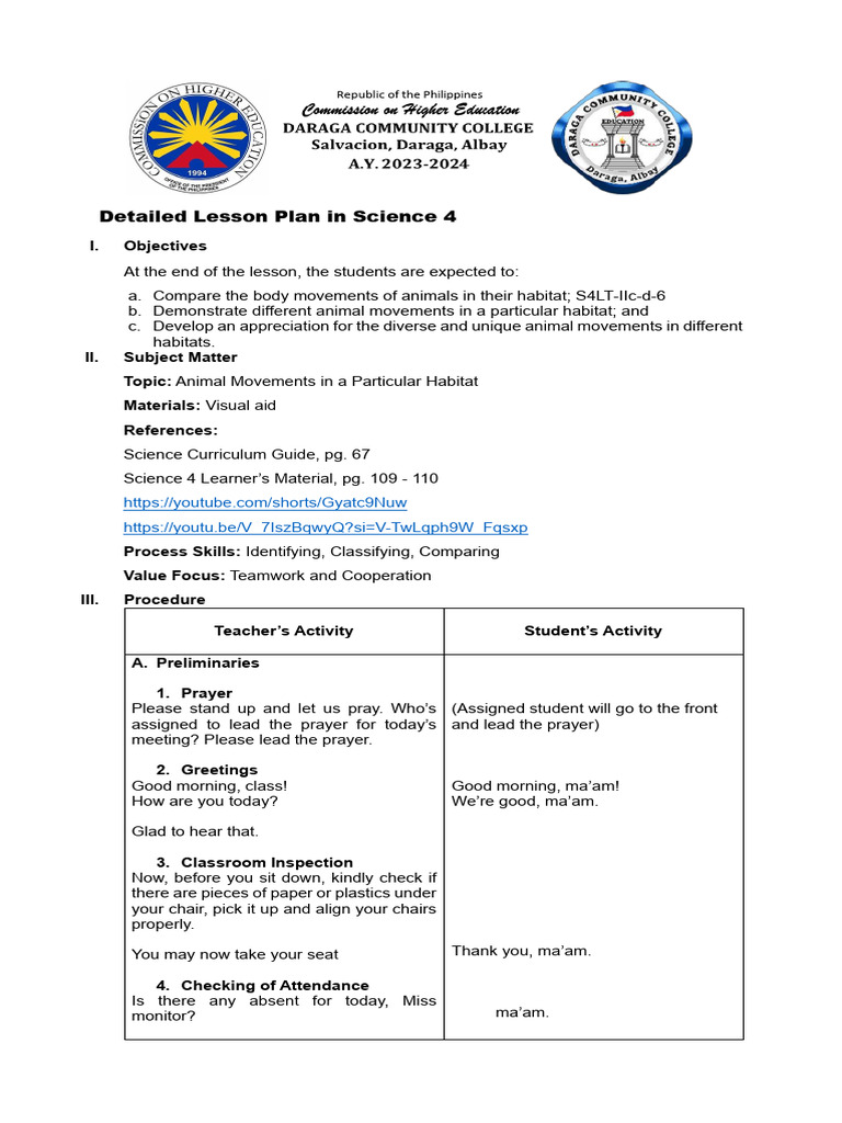 Detailed Lesson Plan in Science 4 - Noga, Patrisha | PDF