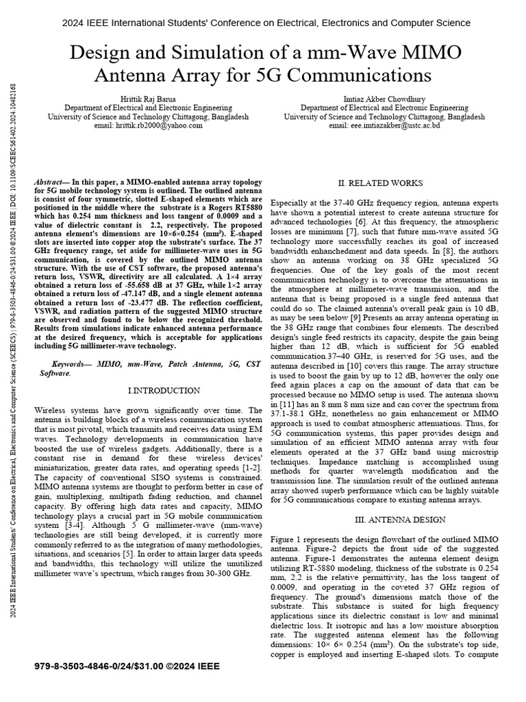 Design and Simulation of A Mm-Wave MIMO Antenna Array For 5G ...