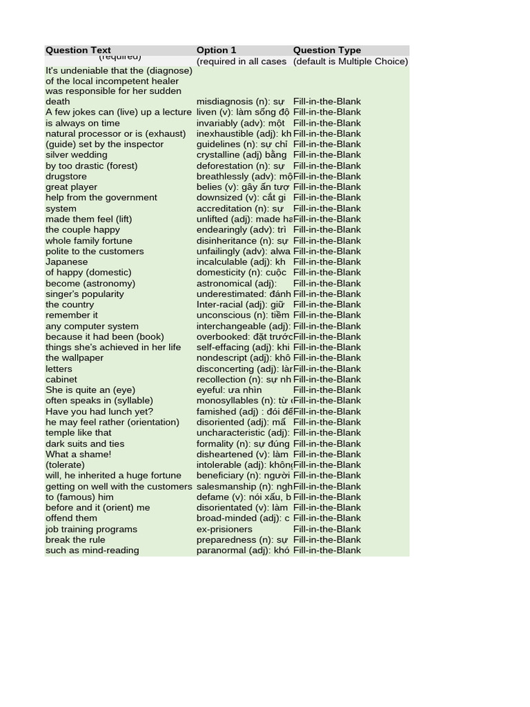 QuizizzSampleSpreadsheetUpdated v2 | PDF