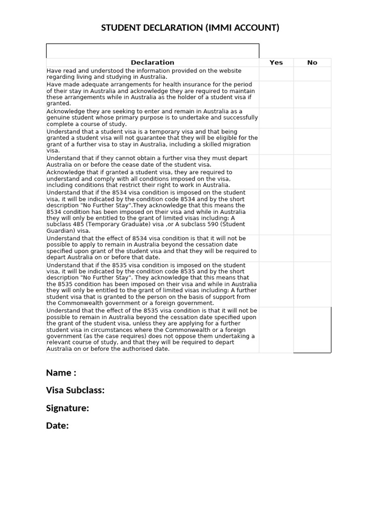 Student Visa Declaration for Australia | PDF | Travel Visa | Justice