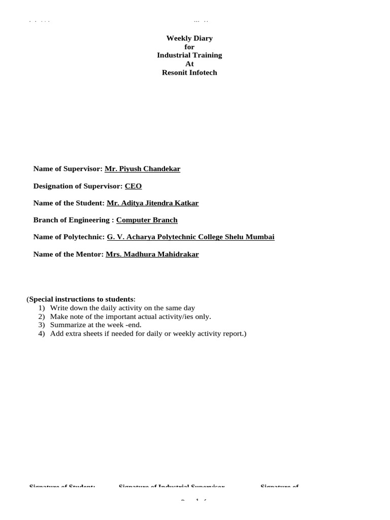 Weekly Diary | PDF