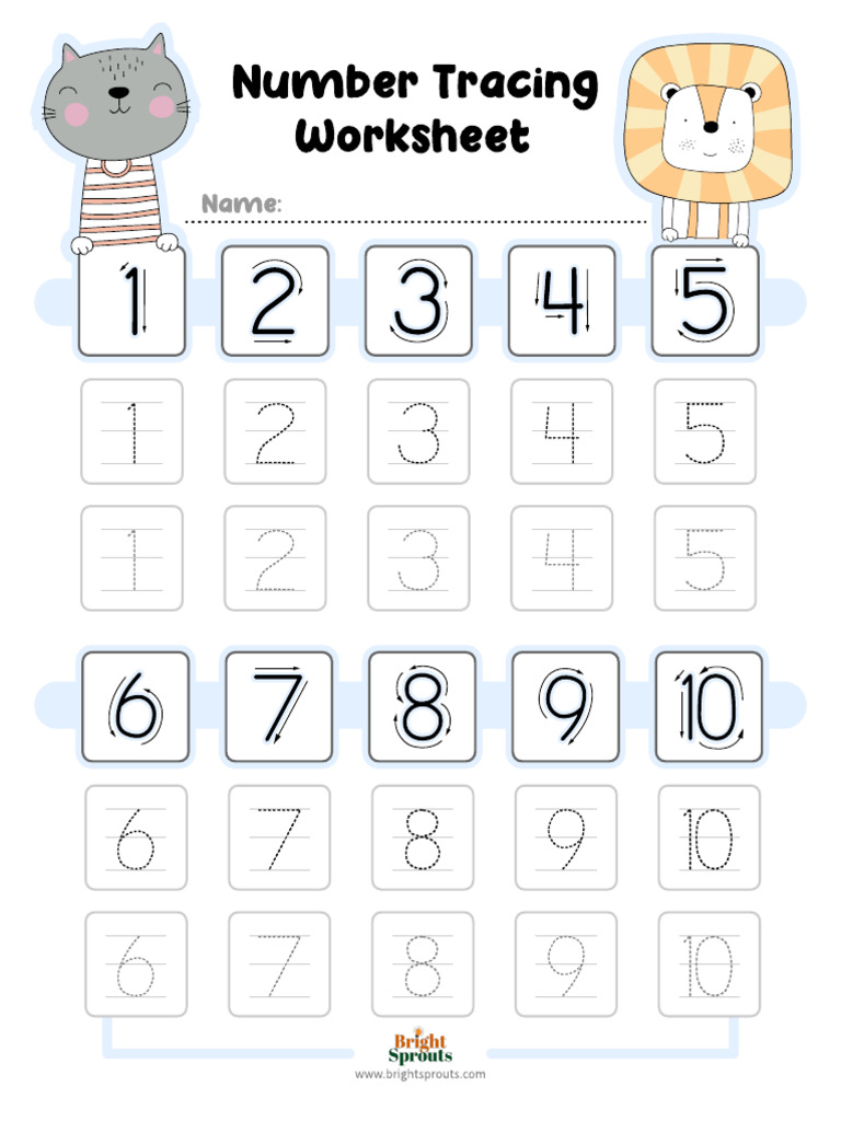 1 10 Number Tracing Worksheet Animals PDF