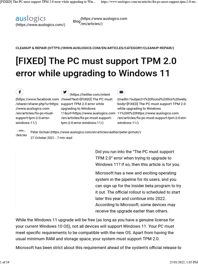 (FIXED) The PC Must Support TPM 2.0 Error While Upgrading To Windows 11 ...