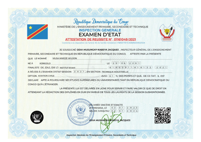 Attestation - Musa Mweze Wilson | PDF