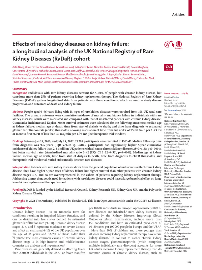 Effects of Rare Kidney Diseases On Kidney Failure: A Longitudinal ...