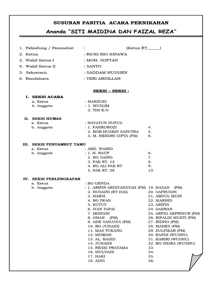 SUSUNAN PANITIA ACARA PERNIKAHAN | PDF