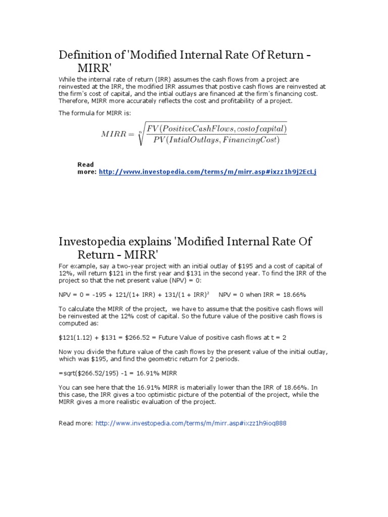 Understanding Modified IRR (MIRR) | PDF | Finance & Money Management