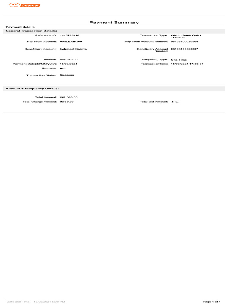 Payment summary transfer pdf
